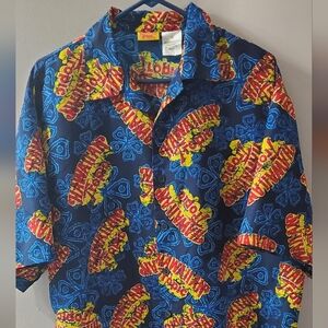 Vintage Hawaiian Tropic Camp Tiki Graphic Men's Blue Shirt In Vibrant Blue